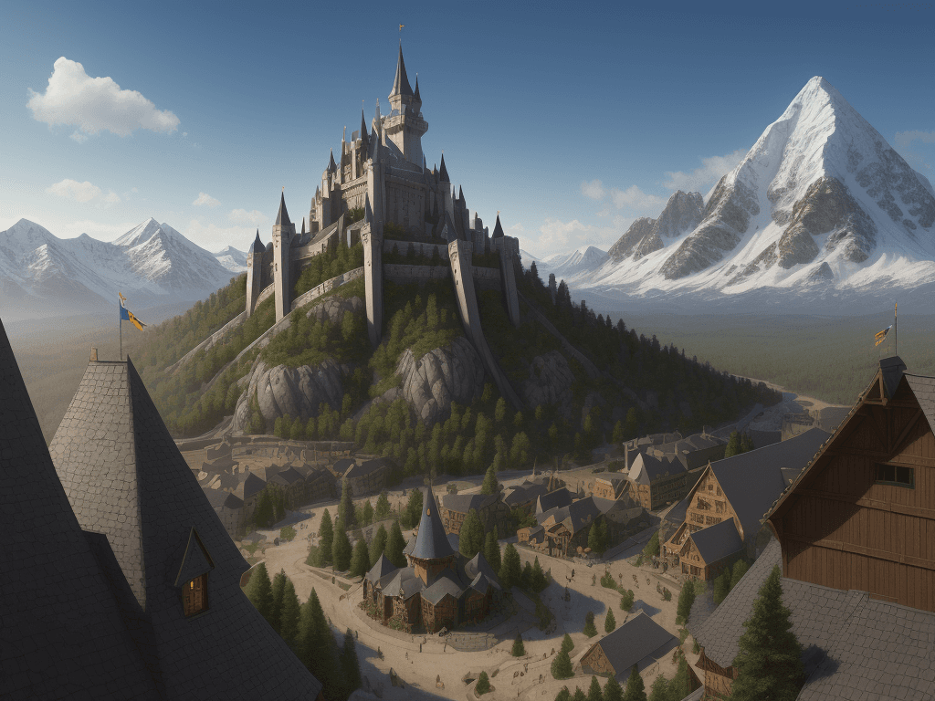 AI generated: hyper realistic mountain view, photorealistic, medieval times,