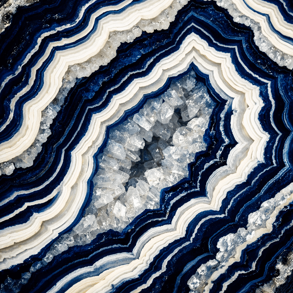 AI generated: Navy and ivory agate cut with high-contrast, layered striations