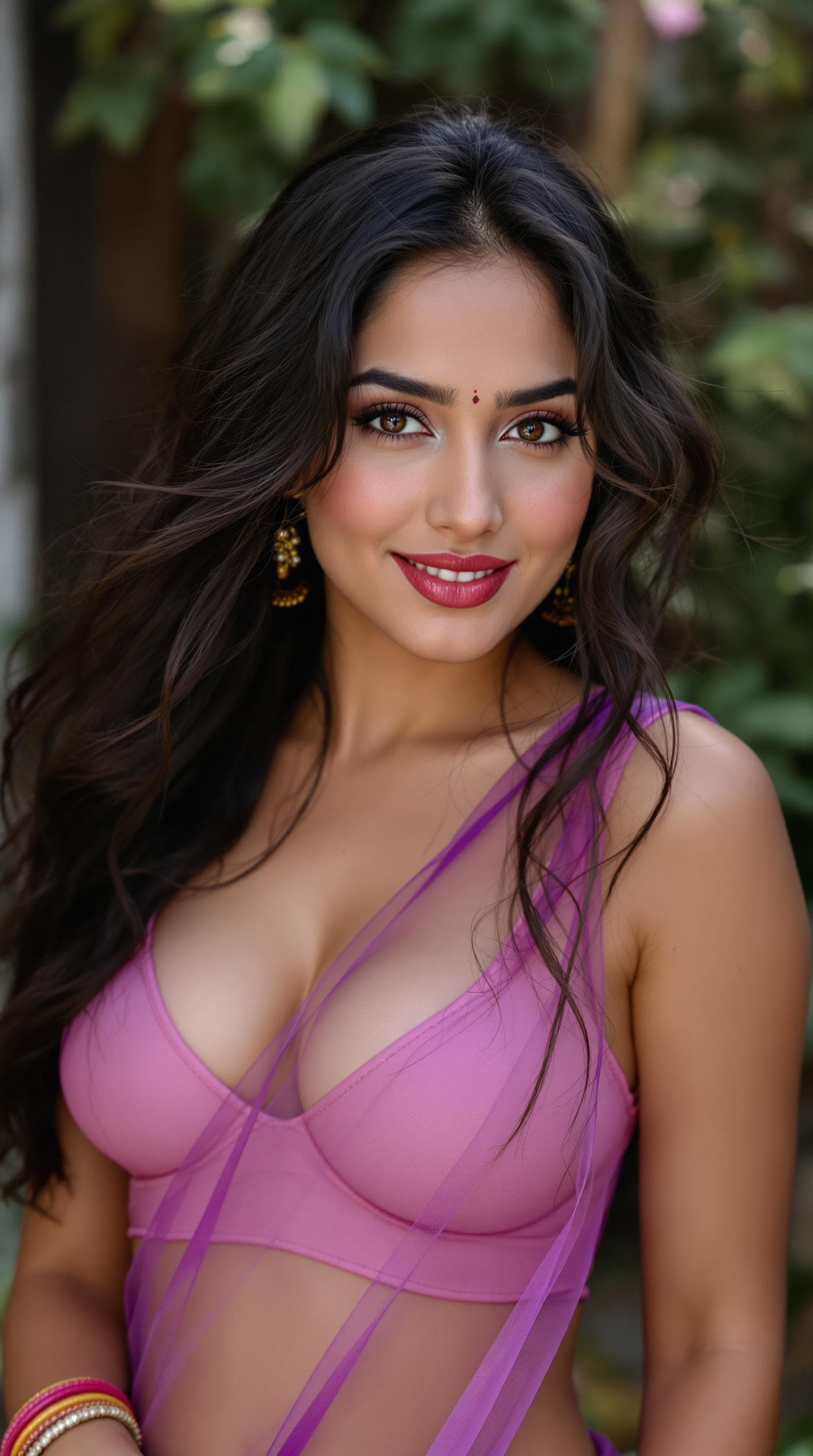 AI generated: Jennifer Connelly ,24-30 years old, Indian hair style,trying to love, inhaled chest,big open eyes, A...