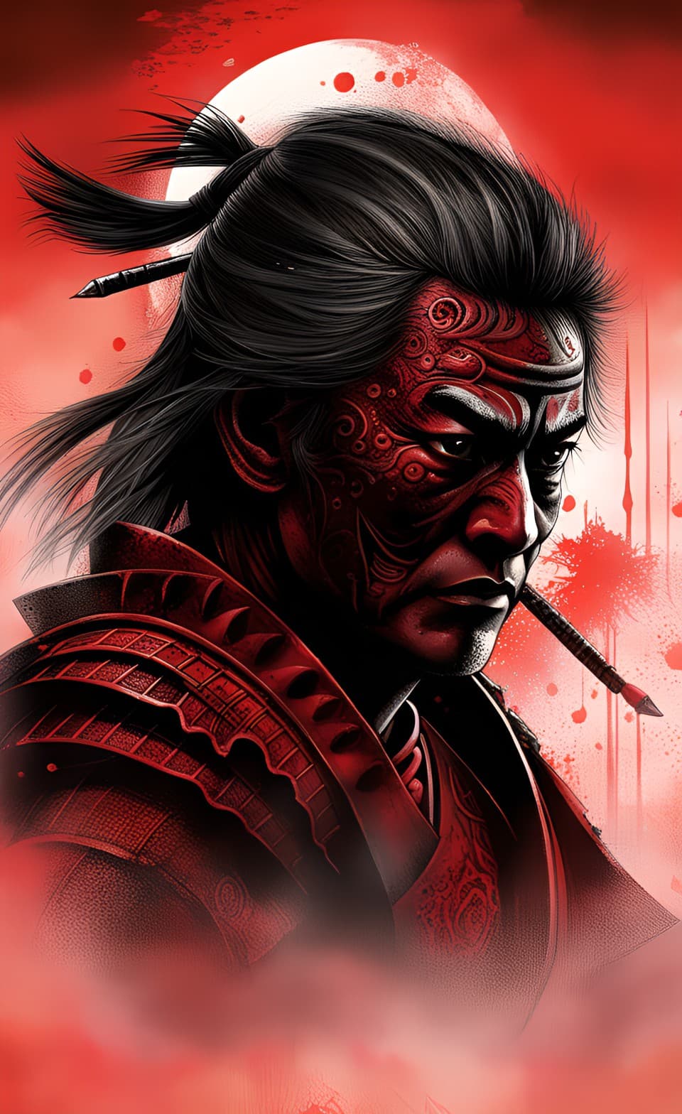 AI generated: A portrait of a samurai, in a Kurosawa Akira anime art style, traditional samueai face paint, grunge...