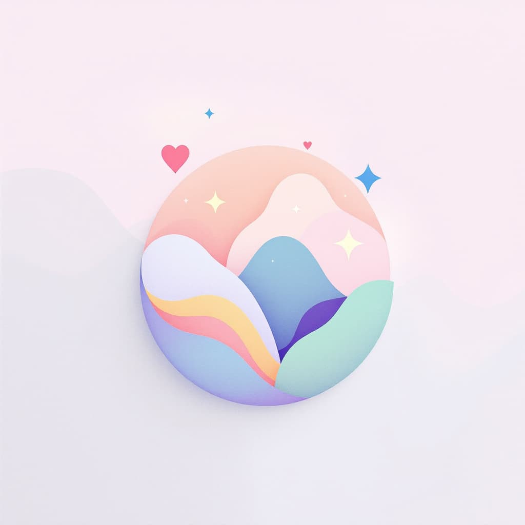 AI generated: Design a minimalist icon representing 'serendipity'. Use soft pastel hues and simple geometric shape...
