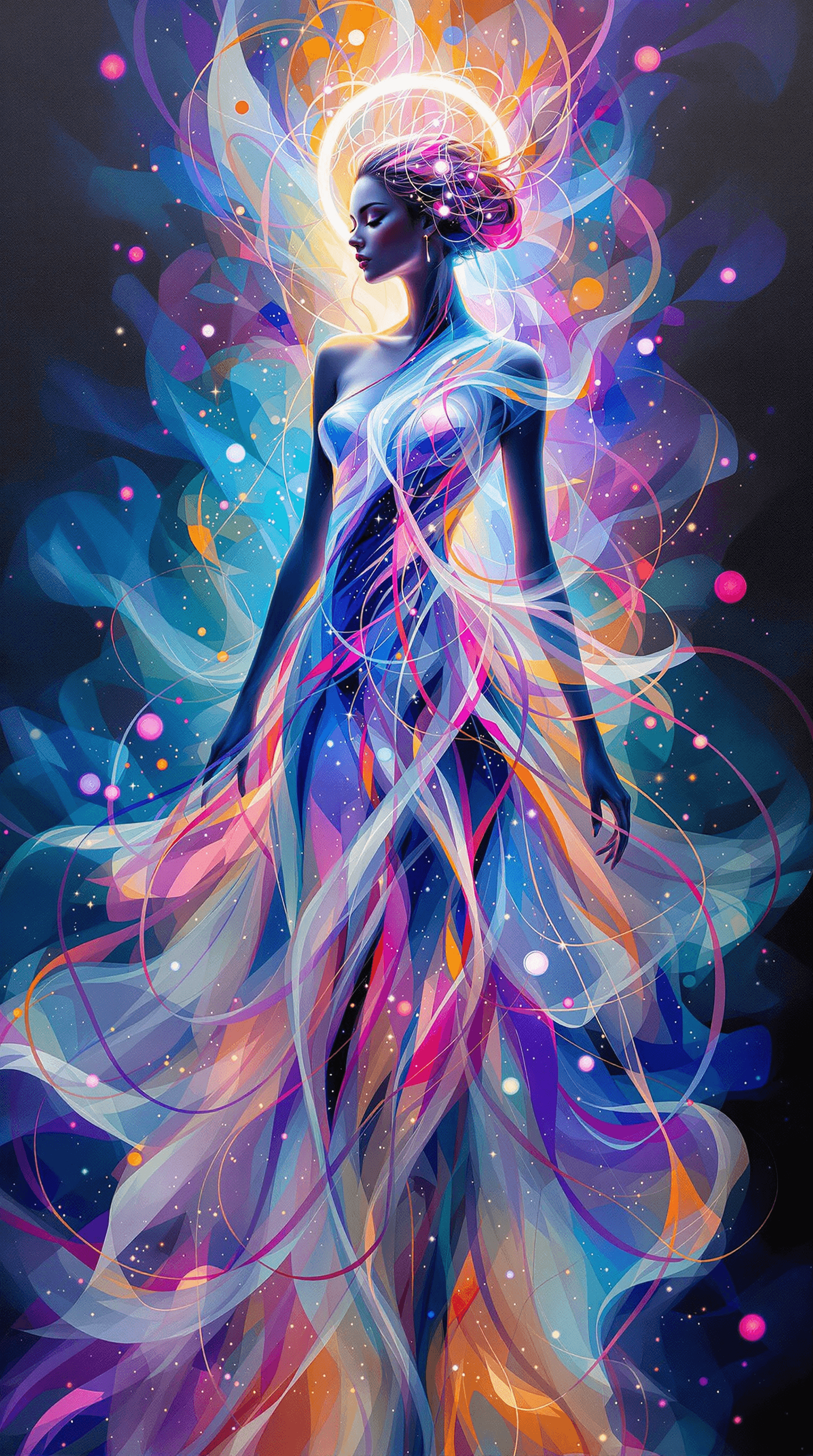 AI generated: A captivating acrylic painting of an abstract female figure adorned in a breathtaking dress, crafted...