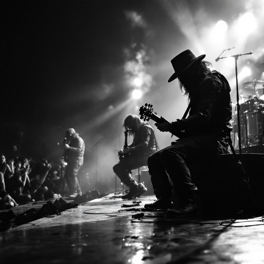 AI generated: Extremoduro concert in black and white