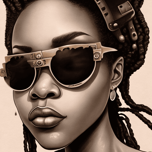AI generated: Highly detailed art, close up selfie portrait, sepia ink, a black girl, afro dreadlocks, perfect bod...