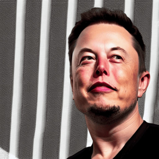 AI generated: Photo realistic portrait of Elon Musk in front of a large black flag with a white circle and a large...