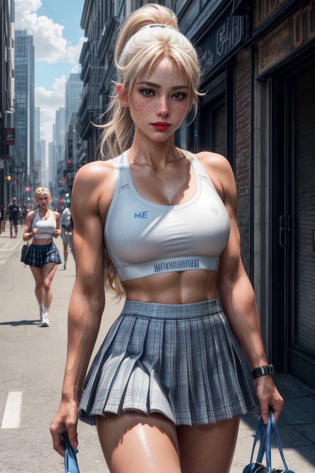 AI generated: extremely detailed CG unity 8k wallpaper) full body portrait of the most beautiful fitness girl in t...