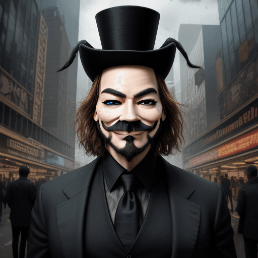 AI generated: Hyper realistic eye level, This enigmatic character stands amidst the urban chaos, exuding an air of...