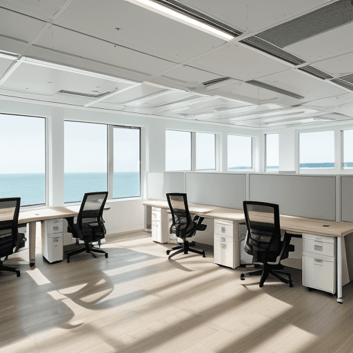 AI generated: Photo of a modern office space, workspace for 12 people, sophistication, spacious environment, high ...