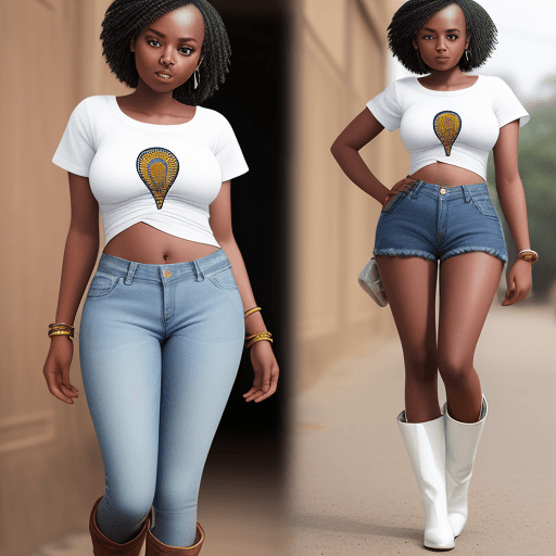 AI generated: create image for a very beautiful african girl aged 25 years old wearing a crup top and short jeans ...
