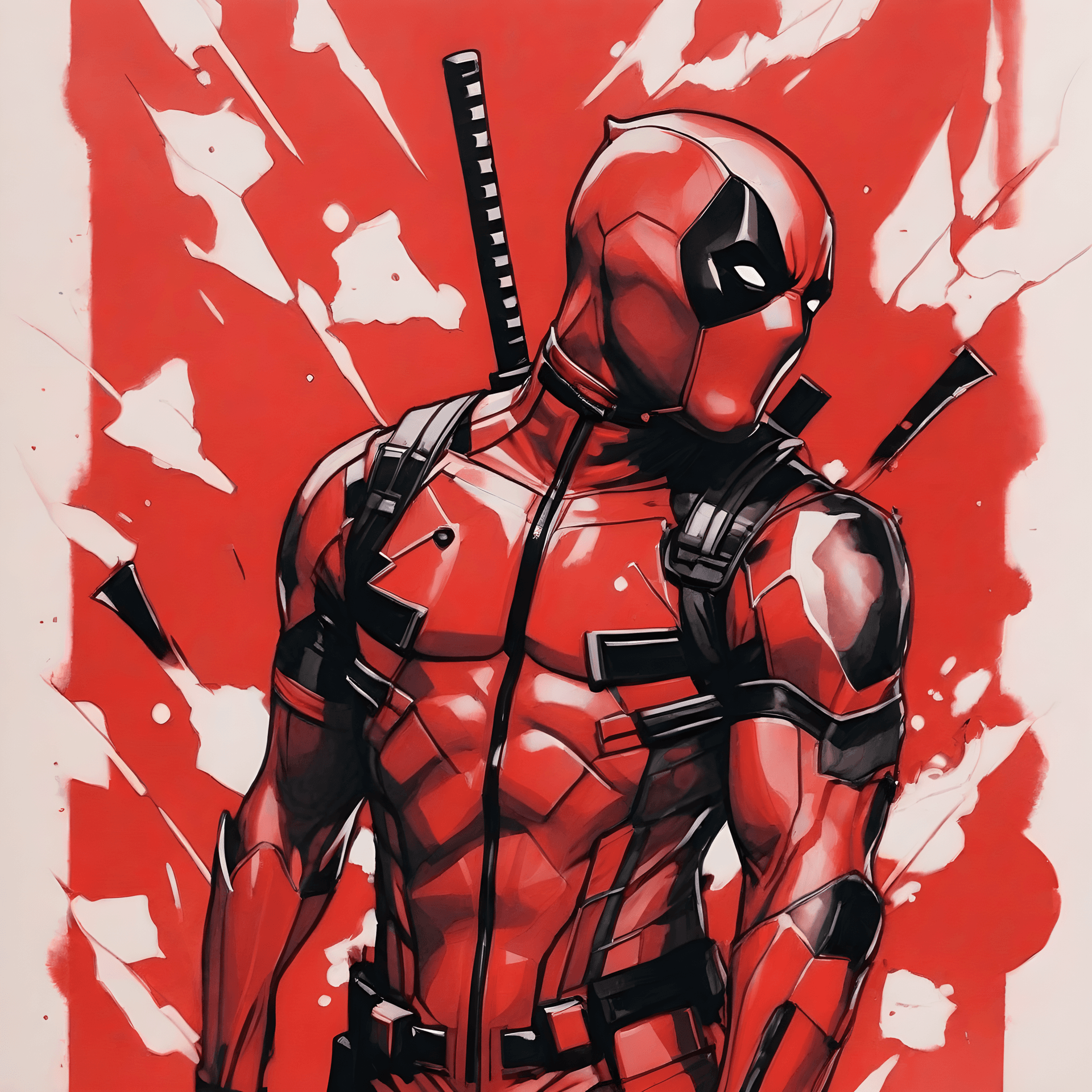 AI generated: Deadpool, Ink illustration, Traditional drawing, Modern era, Monochromatic with a red and black colo...