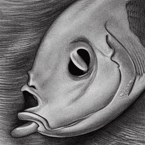 AI generated: "Imagine a fish with the body of a fish but the face of a human, as if it were a drawing by Michelan...
