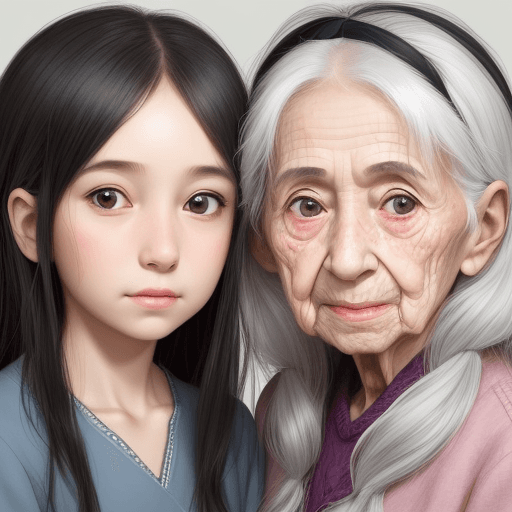 AI generated: A face, half young girls and half elderly people in their eighties --ar 4:5 --s 850 --niji 6