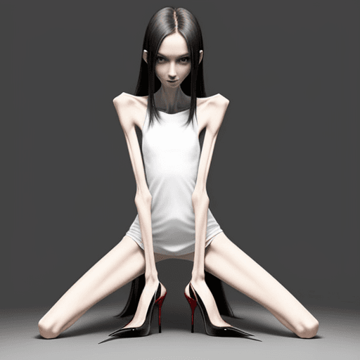 AI generated: very skinny slender girl, with long curved claws, skinny legs and long skinny calves in high heels a...