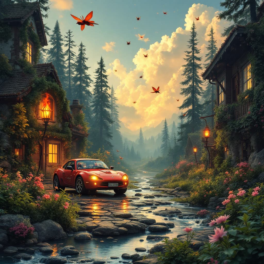 AI generated: Fairy-tale image where cars have wings, firebugs serve as lamps at home, thermal waters are used for...