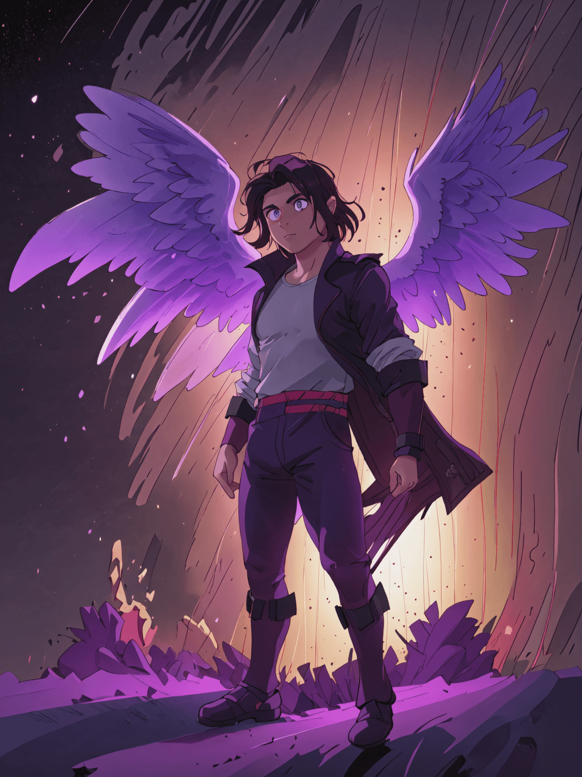 AI generated: <lora:raf01:1> guy, in the form of a god, with six wings behind his back, and a black halo over his ...
