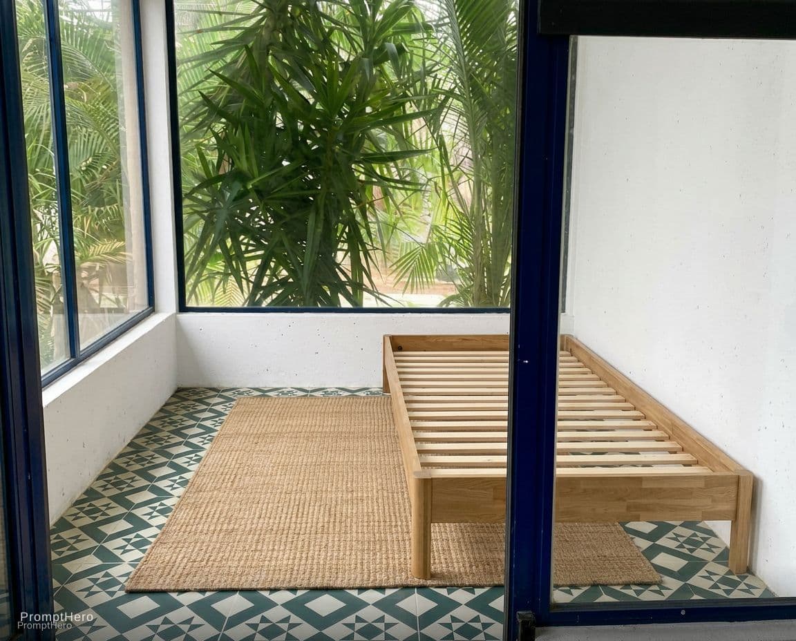 AI generated: add this bed to the room with the head is on the window. The bed is facing the viewer. the feet of t...