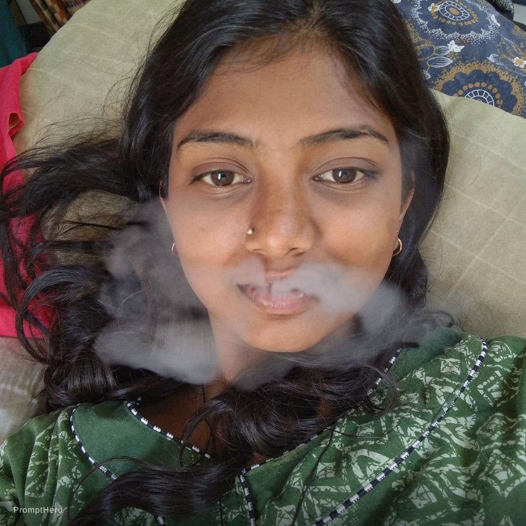 AI generated: Woman smoking long tip cigarette, beautiful elegant blowing smoke out of her 
 nose

