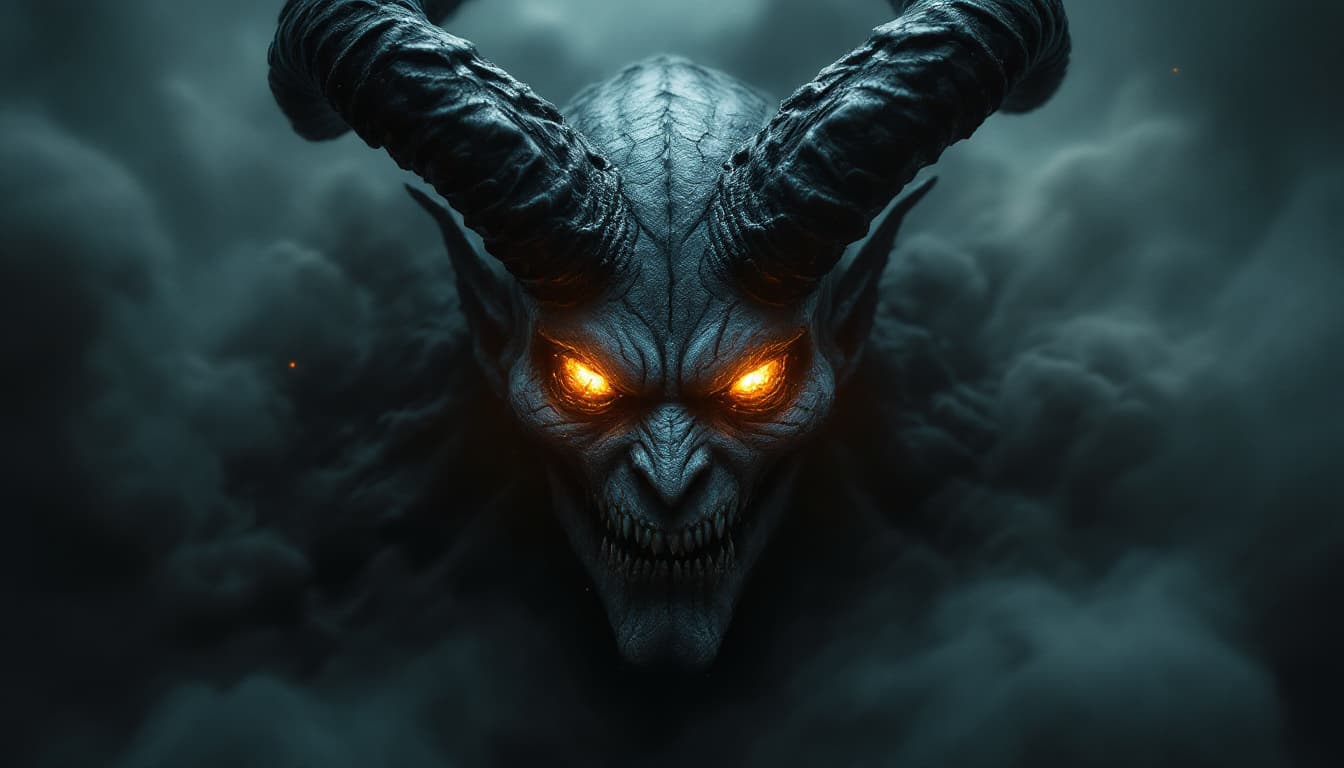 AI generated: Emerging from a backdrop of swirling smoke and shadows, a striking figure dominates the scene, exudi...