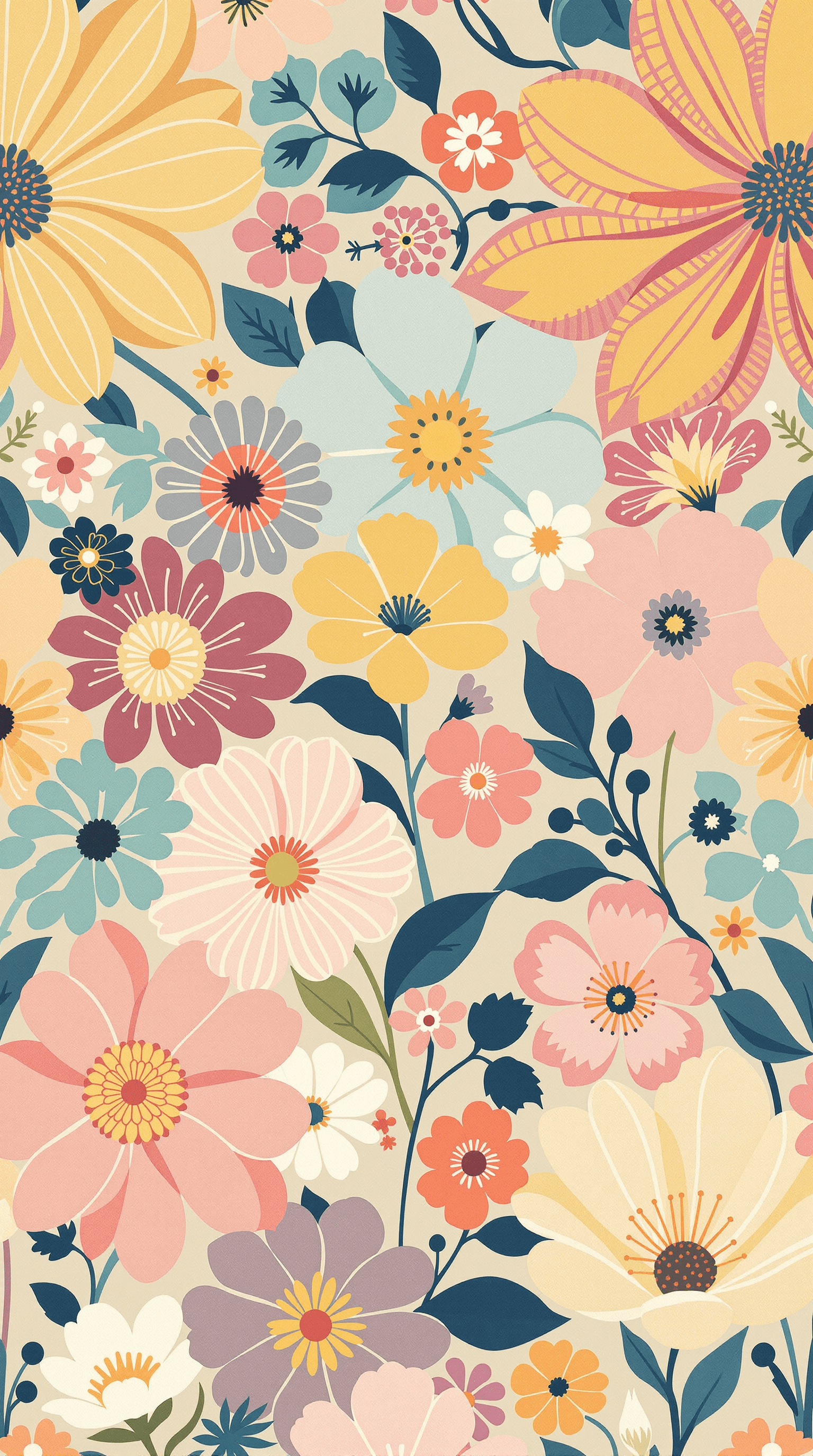 AI generated: Aesthetic Flowers :: retro design pattern :: multi-color :: simple --ar 2:3 --quality 2  --s 750