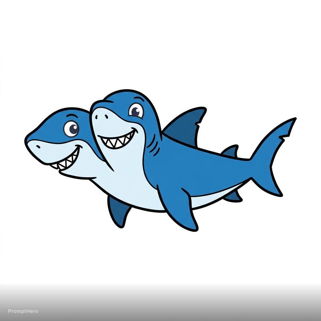 AI generated: Un dibujo el fondo blanco y un tiburon de 2 cabezas un dibujo estilo Cartón Simple