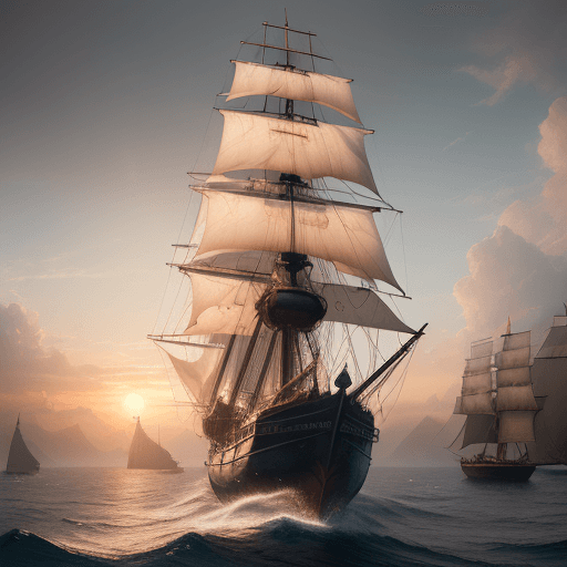 AI generated: Photo of a ultra realistic sailing ship, dramatic light, pale sunrise, cinematic lighting, battered,...