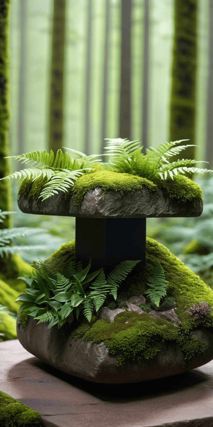 AI generated: A stone eco platform with moss on it,  in the middle of nature, trending on cg society, stage, beaut...