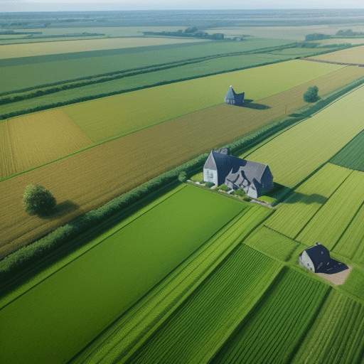 AI generated: Aerial view of hollands cultivated fields with birds and cows photographed with a DJI Mini 2 SE dron...