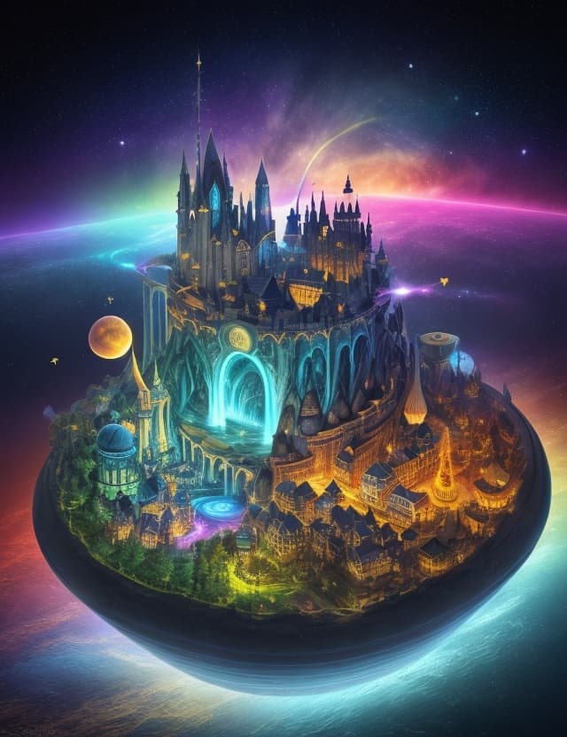 AI generated: a Land of fantacy game  , a colorful city buildings and landmarks due to gravitational waves, beauti...