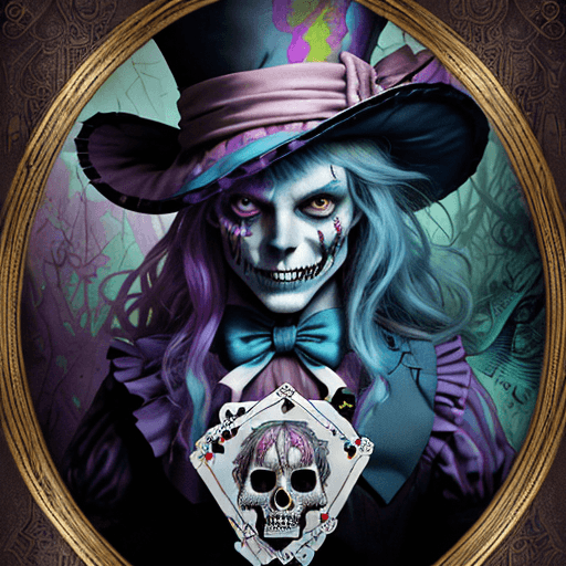 AI generated: alice in wonderland, mad hatter the magician in a tarot card, highly detailed, half skull face, cine...