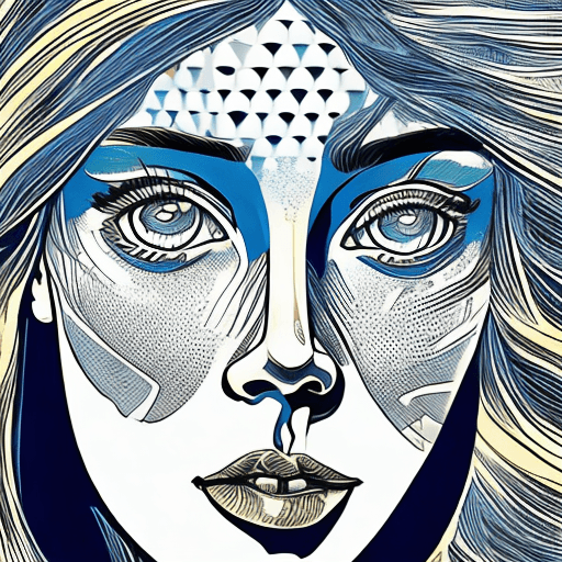 AI generated: the face of a young woman, in the style of detailed comic book art, layered lines, light bronze and ...