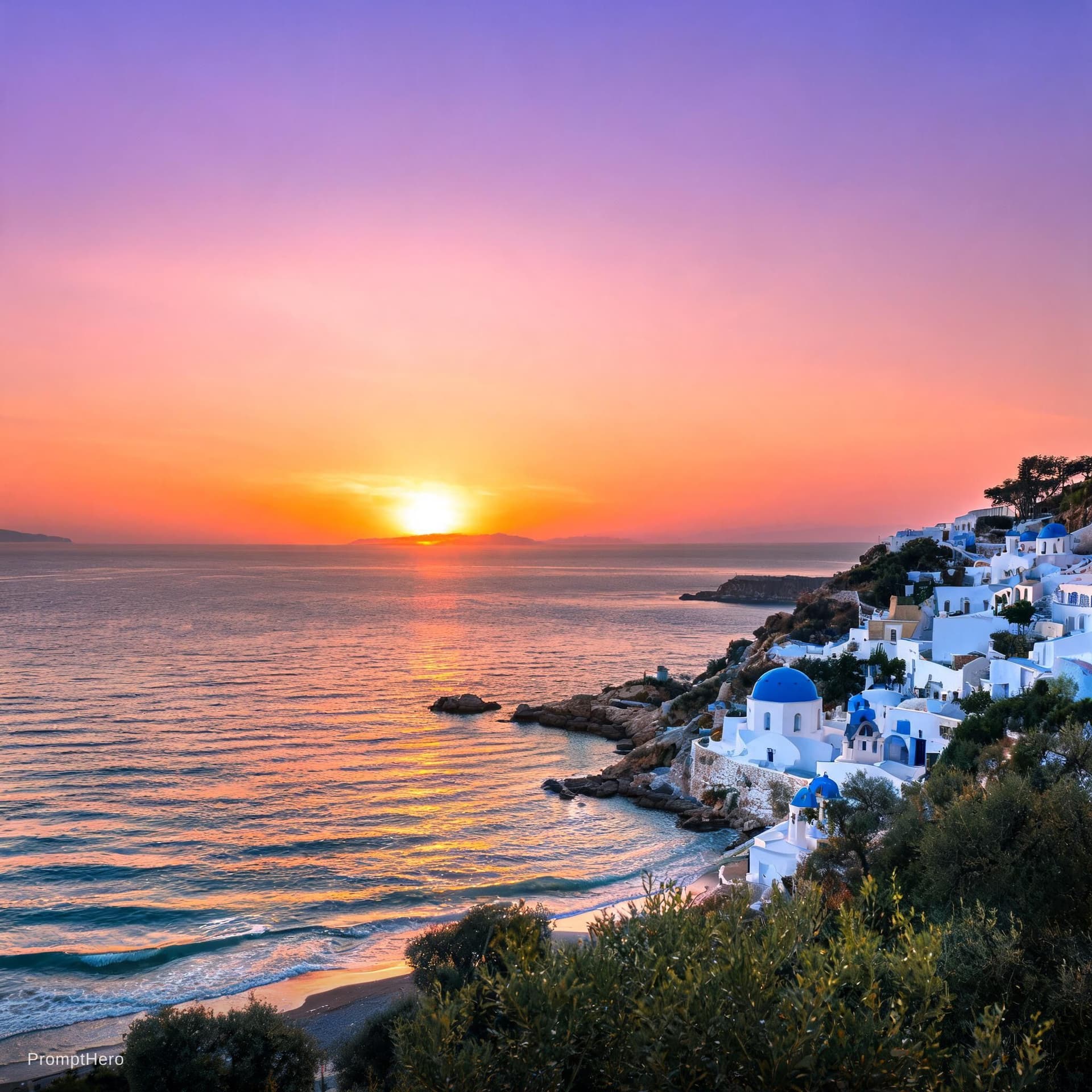 AI generated: a want to generate an image with a sunset at the mediteranean see