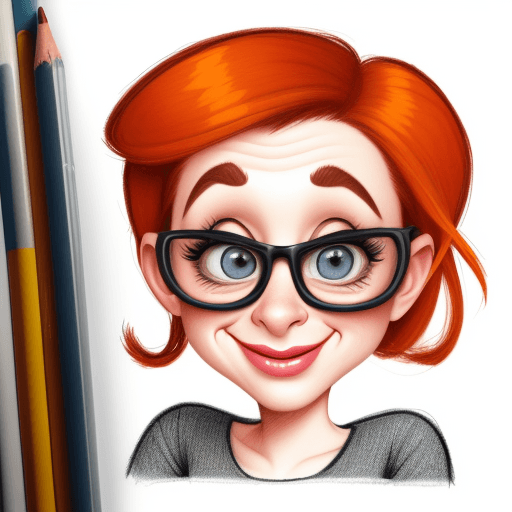 AI generated: Caricatures pencil drawing, cute woman, mid-20's, color pencils, in the style of Pixar, hilariously ...