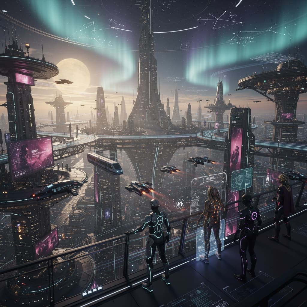 AI generated: Create an Advanced AI Futuristic Mega City. A Massive scaled city with artificial skies. It is the c...