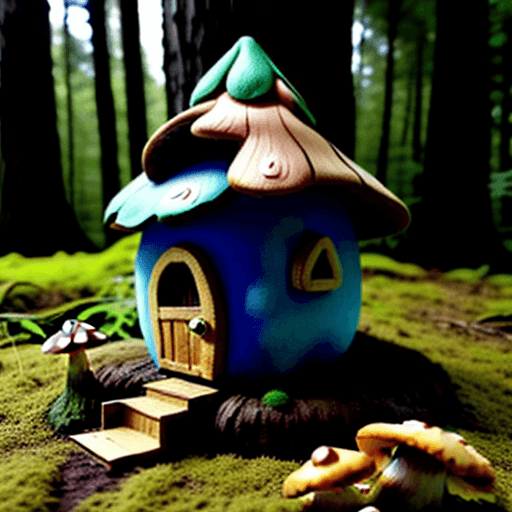 AI generated: Tiny fairy house made out of a mushroom, in the middle of a forest