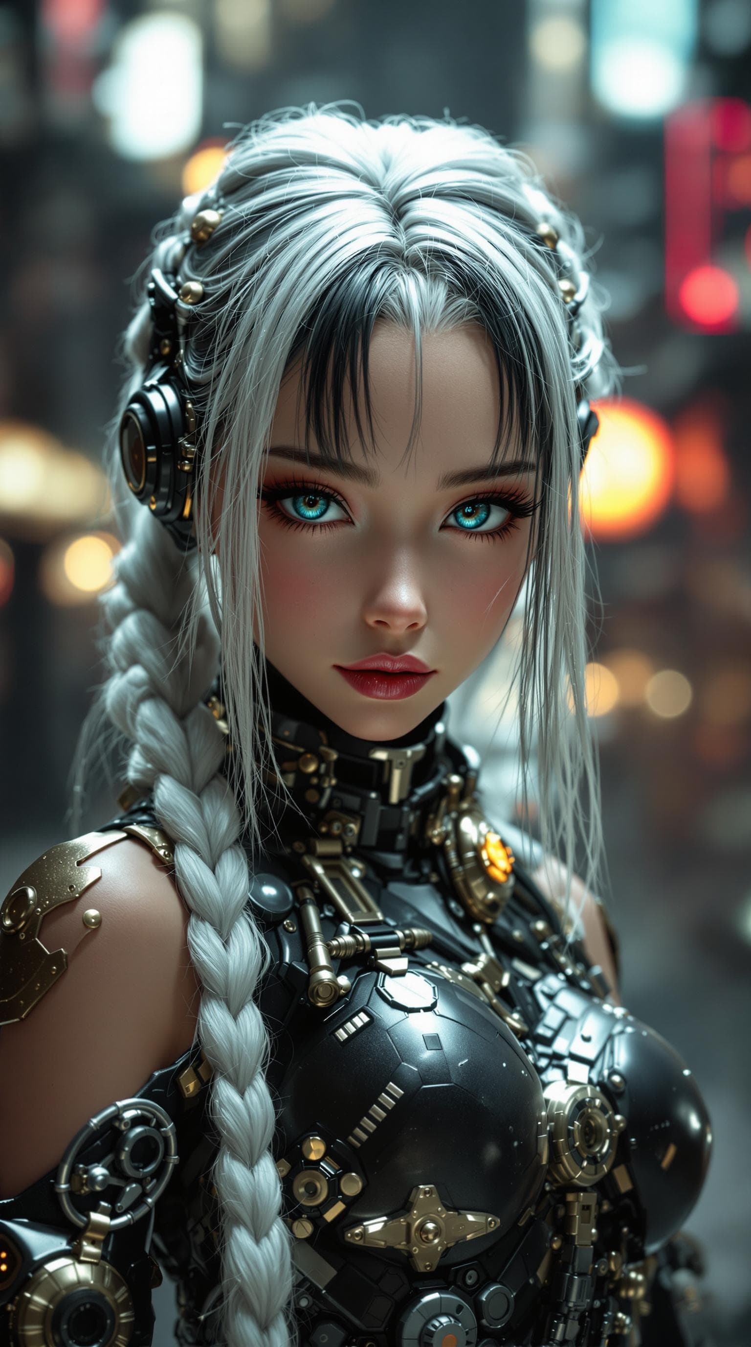 AI generated: djrny-v4 style, a professional photo realistic photo, of the most beautiful Japanese steampunk andro...