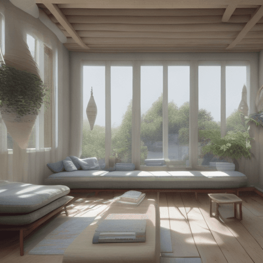 AI generated: High resolution photography interior design, dreamy sunken living room conversation pit, wooden floo...