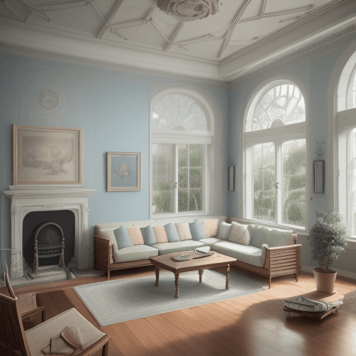 AI generated: High resolution photography interior design, dreamy sunken living room conversation pit, wooden floo...