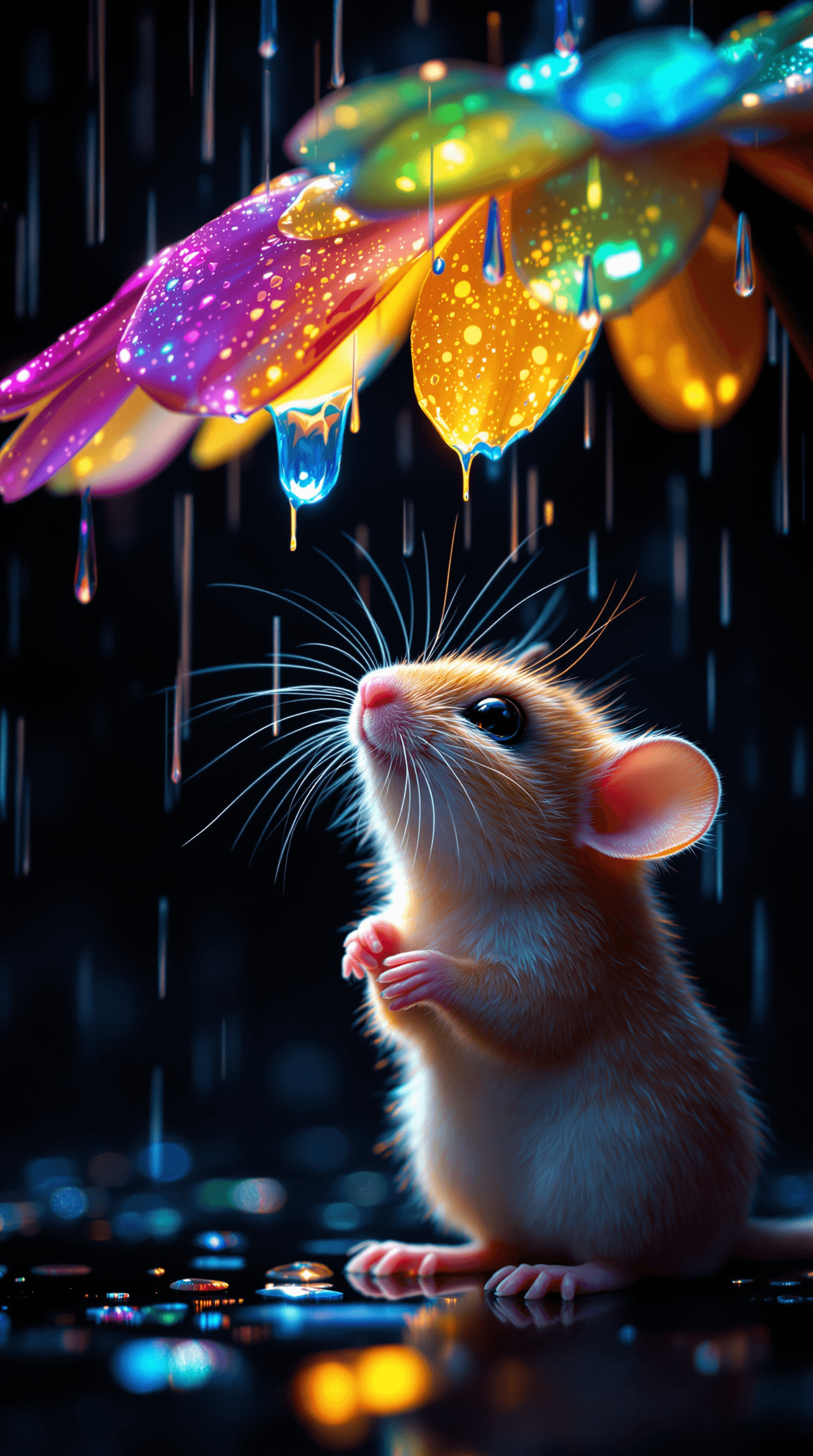 AI generated: A **high-definition, crystal-style artwork** depicting a **small, delicate mouse** taking shelter un...