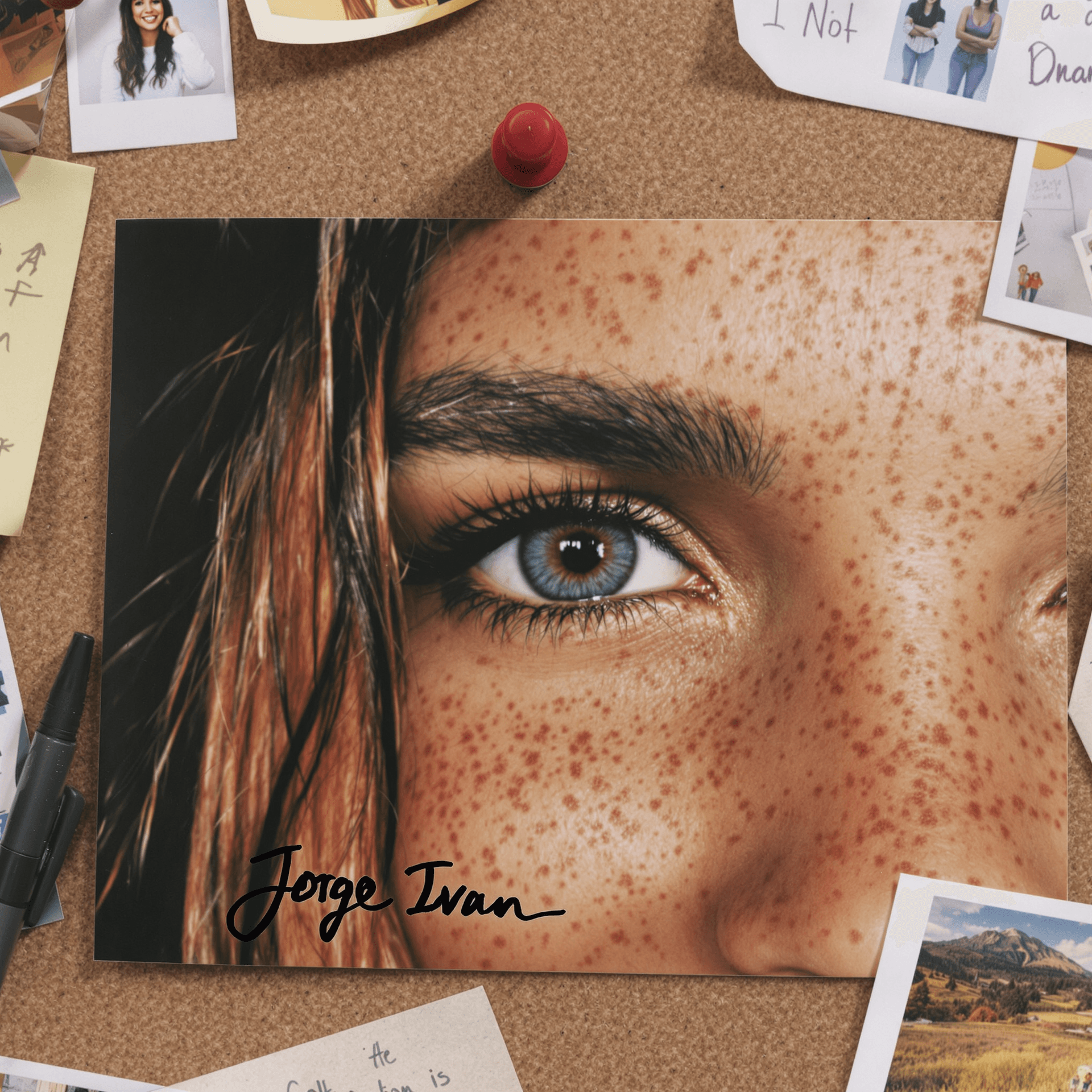 AI generated: Close-up photograph of a beautiful freckled Latina girl's eyes. She has a cheerful expression and so...