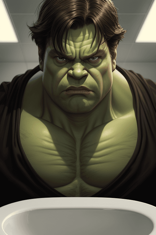 AI generated: Dwight Schrute as Hulk, Hulk costume, Dwight Schrute hairstyle, Hulk body type, Dwight Schrute Face,...