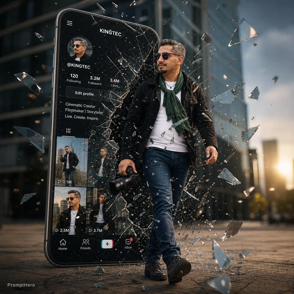 AI generated: generate a dramatic photo realistic scene of this guy in stylist Jean and green scarf clothes from t...