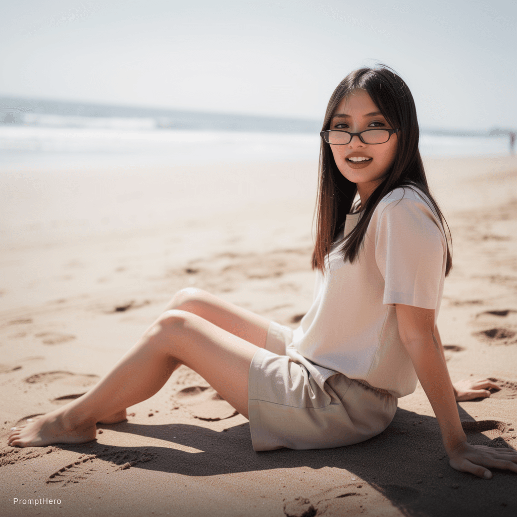 AI generated: Make this girl wear bras and underwear sitting on the beach