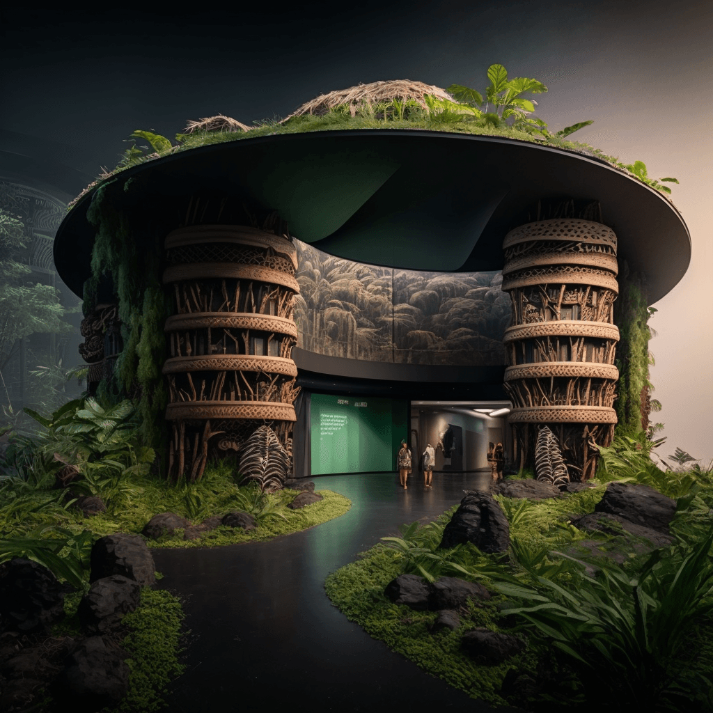 AI generated: a futuristic hotel based on the architecture of a bamiléké tribe in West cameroon