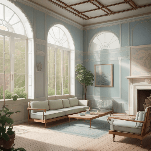 AI generated: High resolution photography interior design, dreamy sunken living room conversation pit, wooden floo...