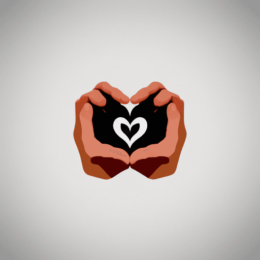 AI generated: negative space creative logo with hand and heart vector 2d flat 2 colors