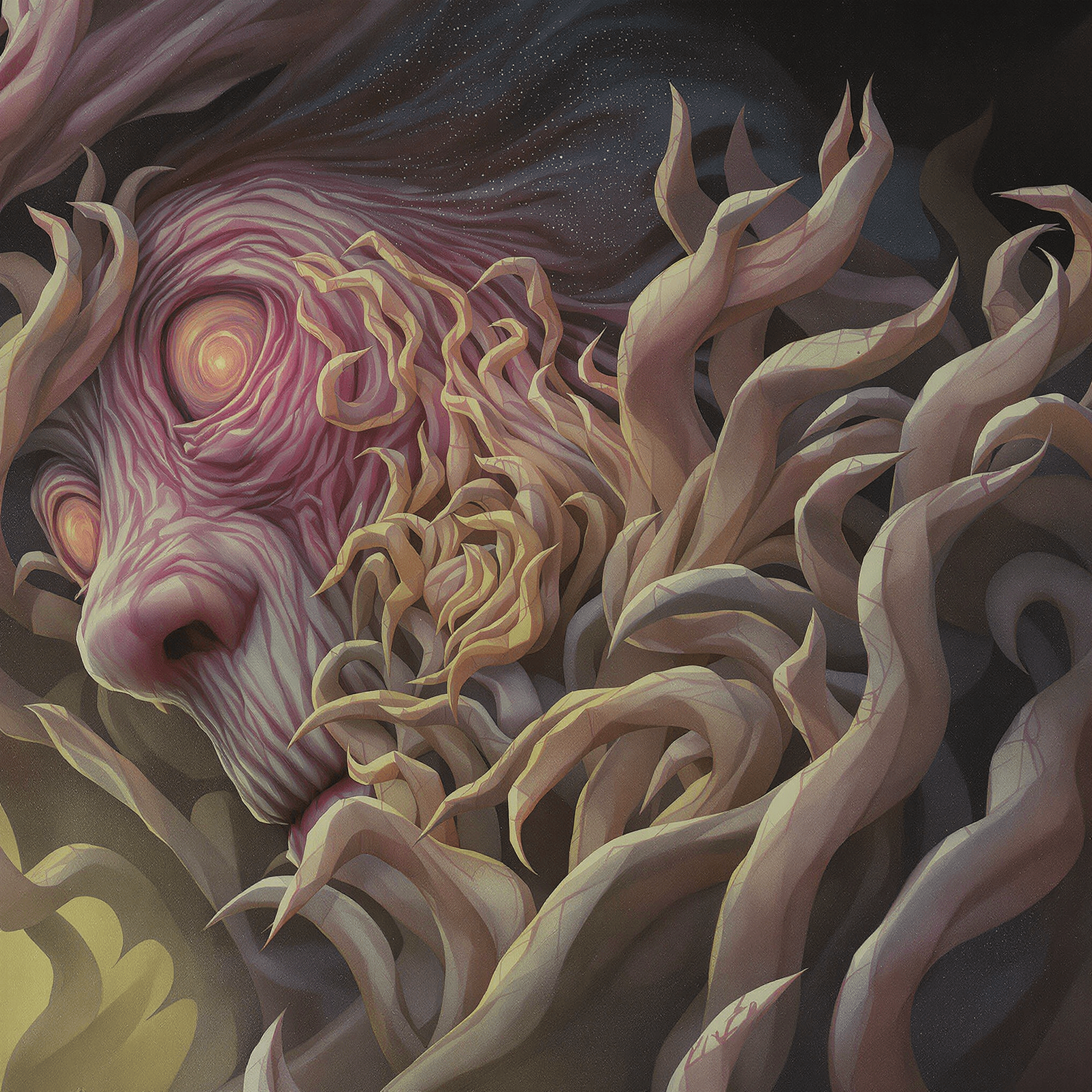 AI generated: combine the horror art styles of Zdzislaw Beksinski, Dariusz Zawadzki to create a hyperreal portrait...