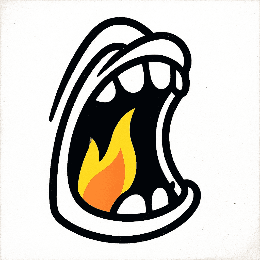 AI generated: A side-on cartoon-style mouth, just like the aliens from The Simpsons. Mouth is wide open as if roar...