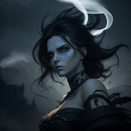 AI generated: (character of video game 1:3)::2 royal, darkness, short windblown hair , Magic the gathering, vibran...