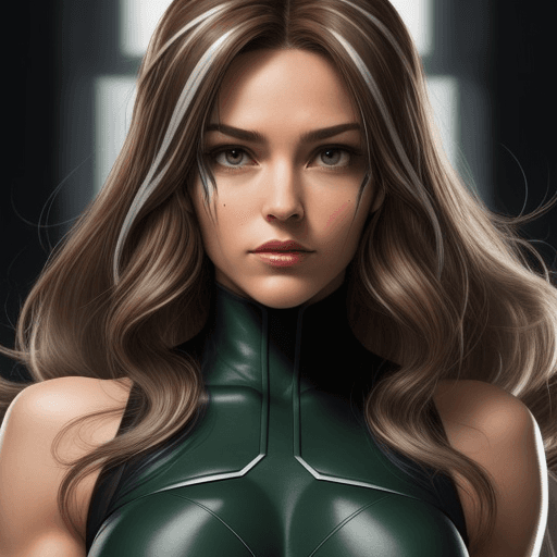 AI generated: Rogue (X-Men), white streaks on brown hair