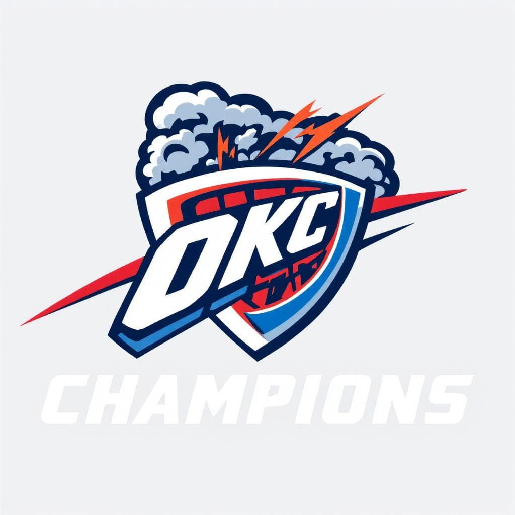AI generated: OKC Thunder Logo Storm Cloud rolling in with "NBA Champions" written underneath